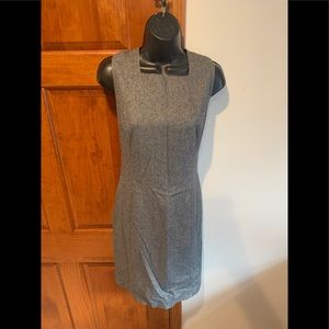 Ann Taylor Dress Sz 6 Wool Rayon Spandex Career gray black zip work suit shealth